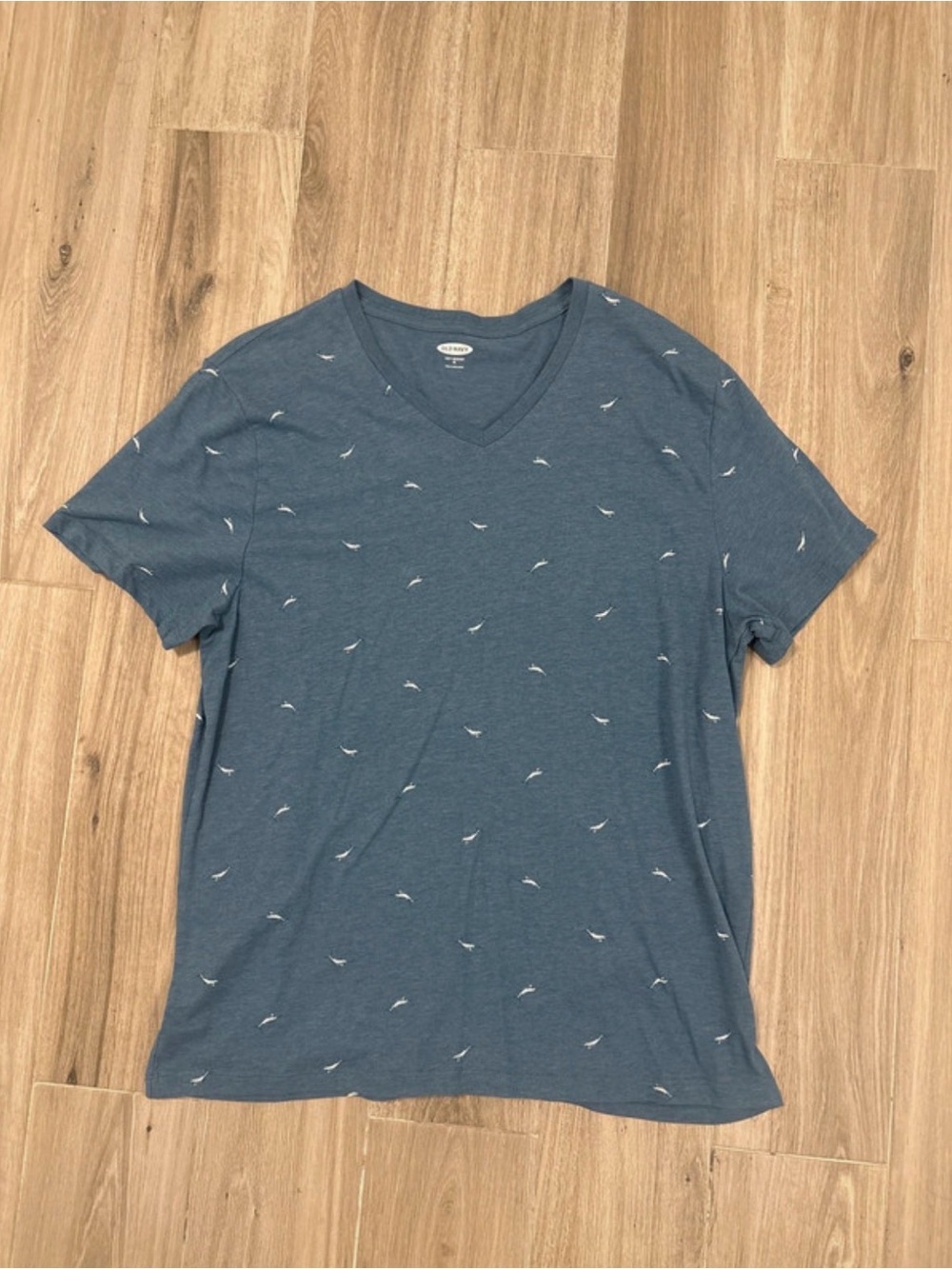 Old Navy Slate Blue V-Neck Short Sleeve Tee with Mini Marlins Print